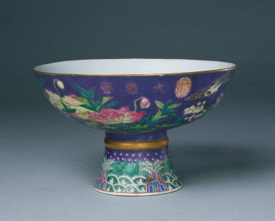 图片[1]-Lotus Root Land Pink Flower and Bird Pattern High Foot Bowl-China Archive